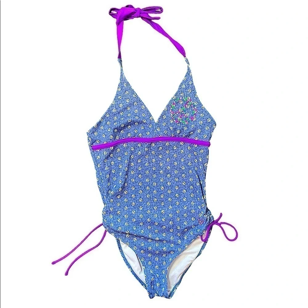 Justice girls peace sign halter one piece swimsuit swimwear